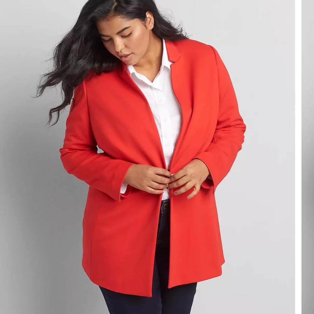 NWT Lane Bryant Textured Ponte Knit Longline Red Blazer Jacket
